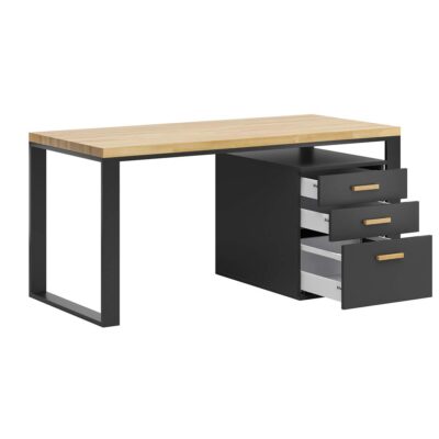 Biurko industrialne loft z szufladami. Blat dębowy 160 cm x 70 cm. Szuflady Blum