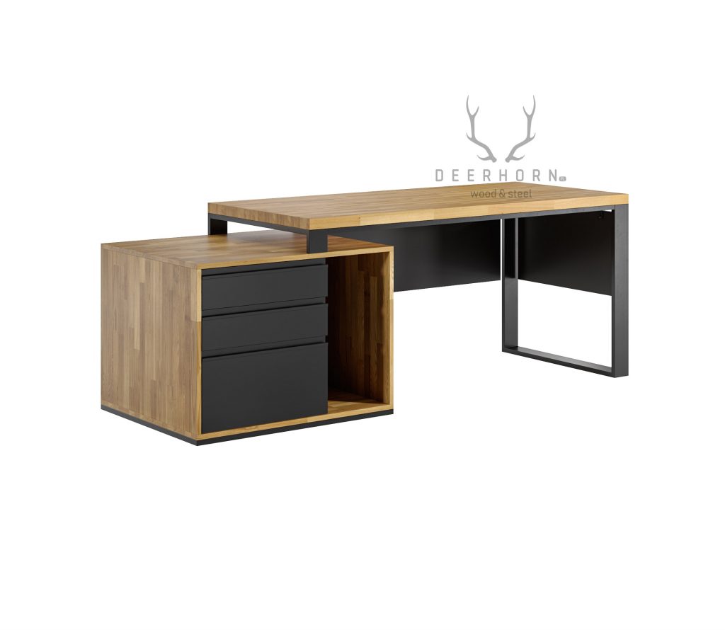 biurka z drewnianymi blatami