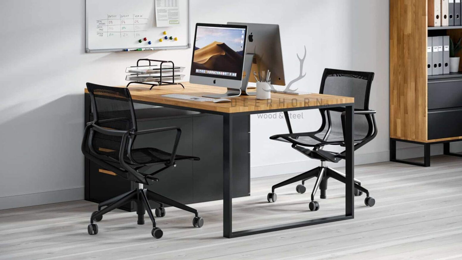 biurko-z-drewnianym-blatem-na-dwie-osoby biurko z drewnianym blatem