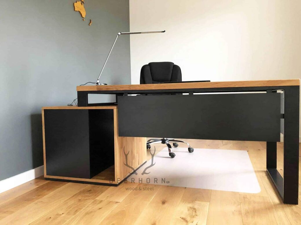 Modne biurko z drewnianym blatem office plus | Deerhorn meble