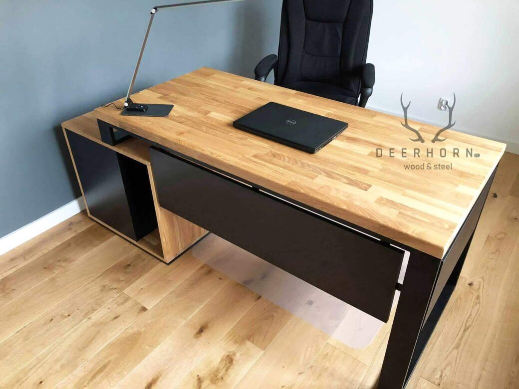 Modne biurko z drewnianym blatem office plus | Deerhorn meble