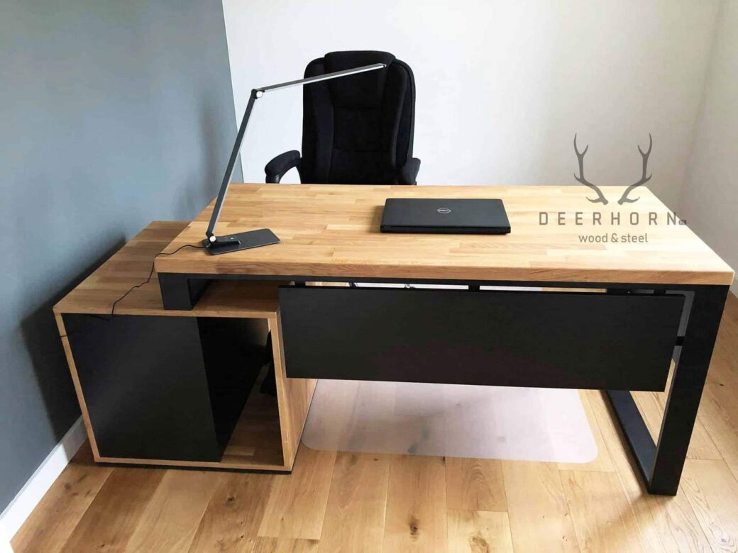 Modne biurko z drewnianym blatem office plus | Deerhorn meble