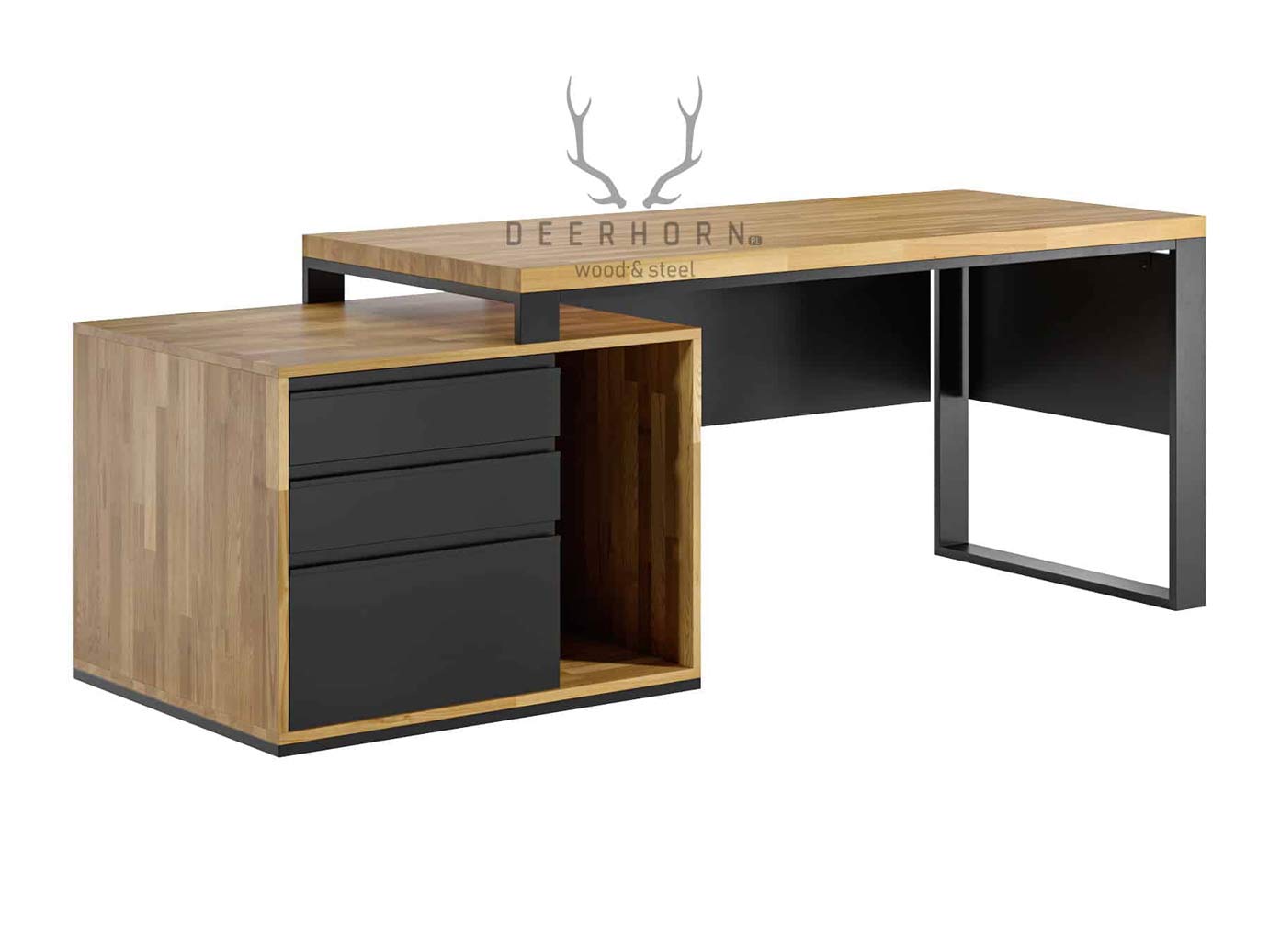 biurko loftowe z drewnianym blatem