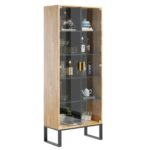 Minimalistyczna szklana witryna z drewnianymi bokami. Szerokość 80cm