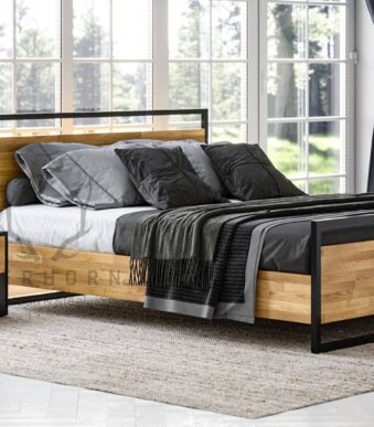 sypialnia loftowa drewno metal
