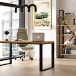 Biurko z drewnianym blatem plus regał - zestaw mebli do małego biura