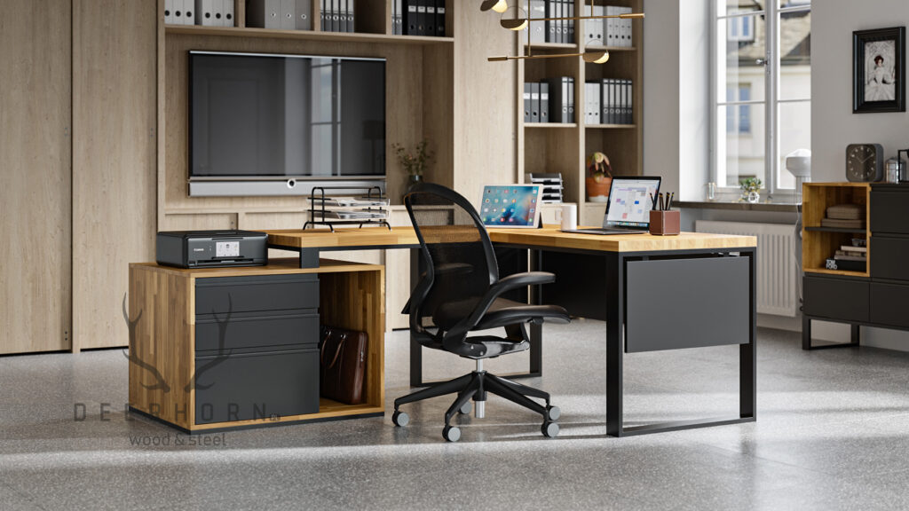Biurko narożne loftowe loft office plus Deerhorn drewno
