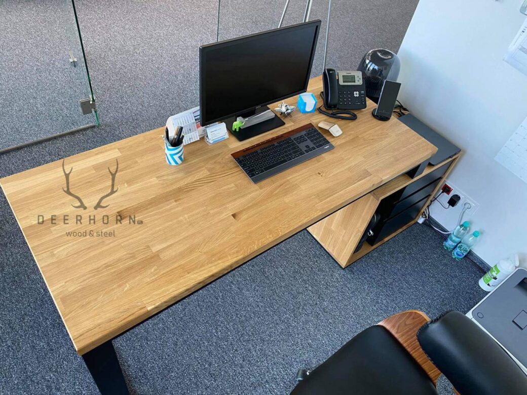 Biurko pemium loft z drewnianym blatem | Deerhorn meble