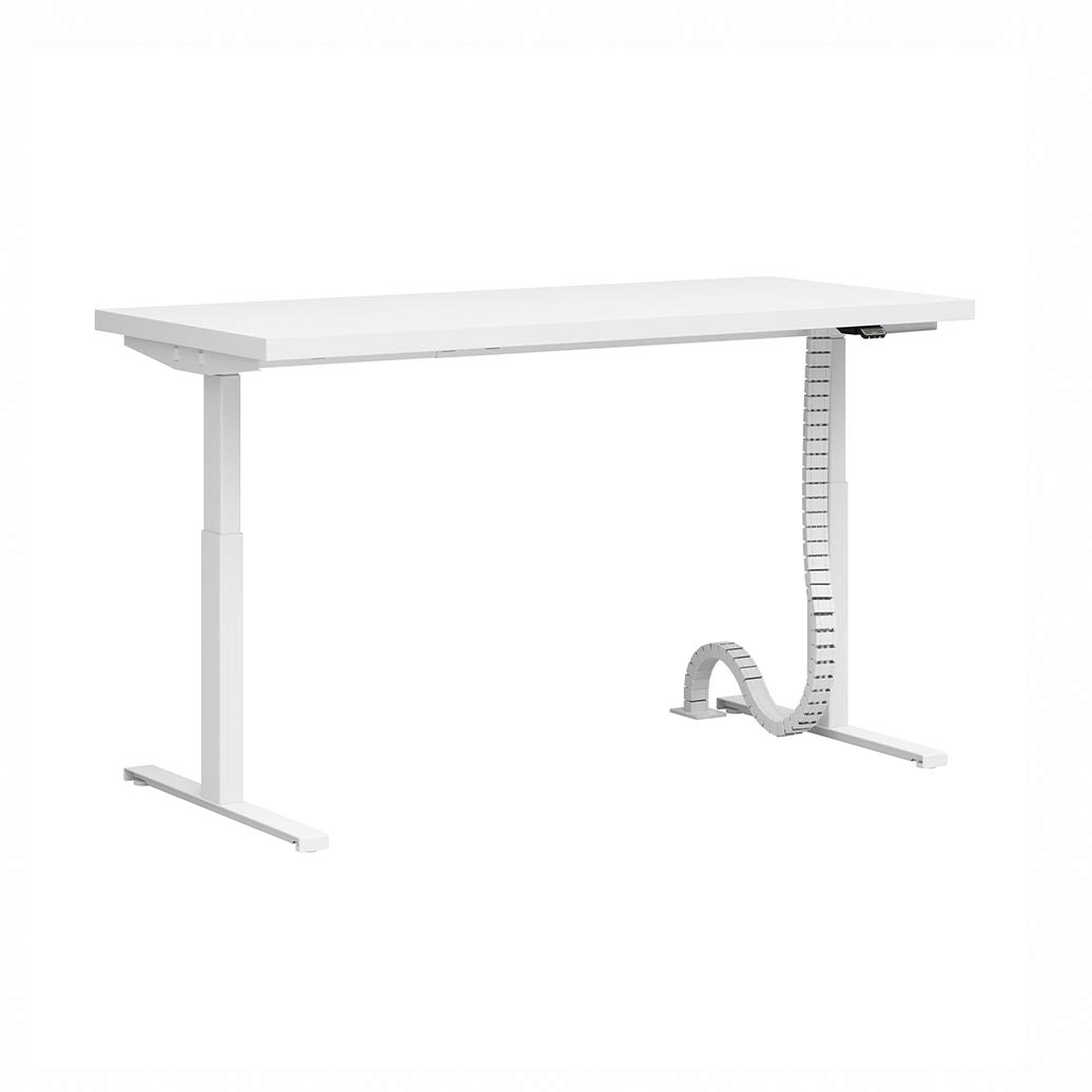 białe biurko do pracy stojącej