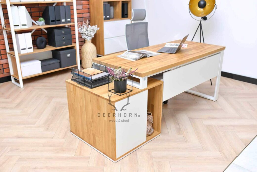 Ergonomiczne białe biurko narożne do nowoczesnych firm