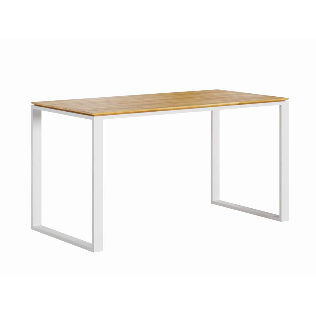 Białe biurko z płaskim drewnianym blatem slim oraz podcięciem 130x70