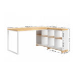 białe biurko narożne z półkami dla kobiety