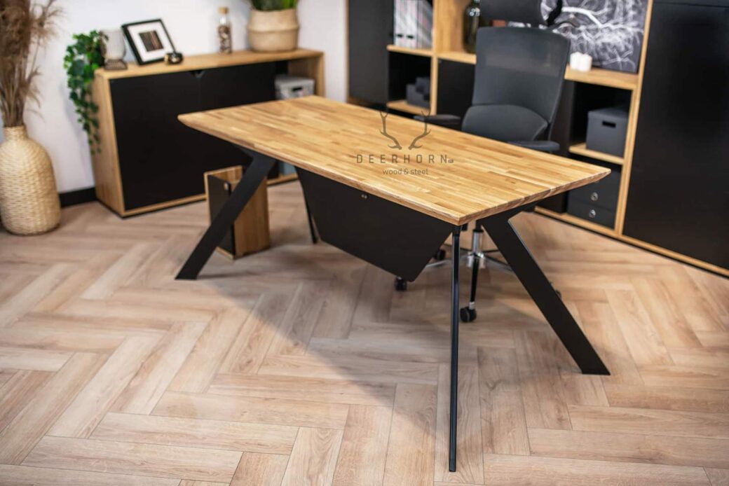 Biurko premium z drewnianym blatem na metalowym stelażu