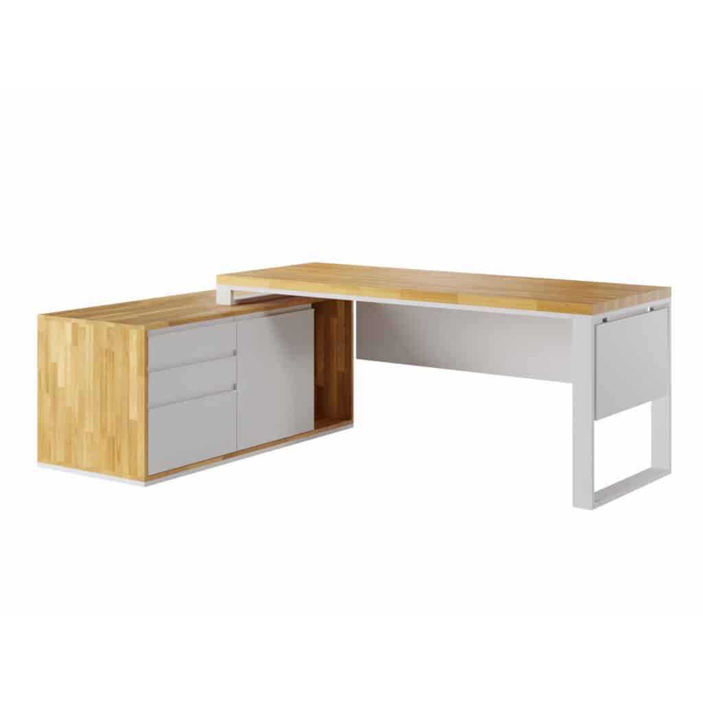 Biurko narożne loft office plus lewe. Blat drewniany