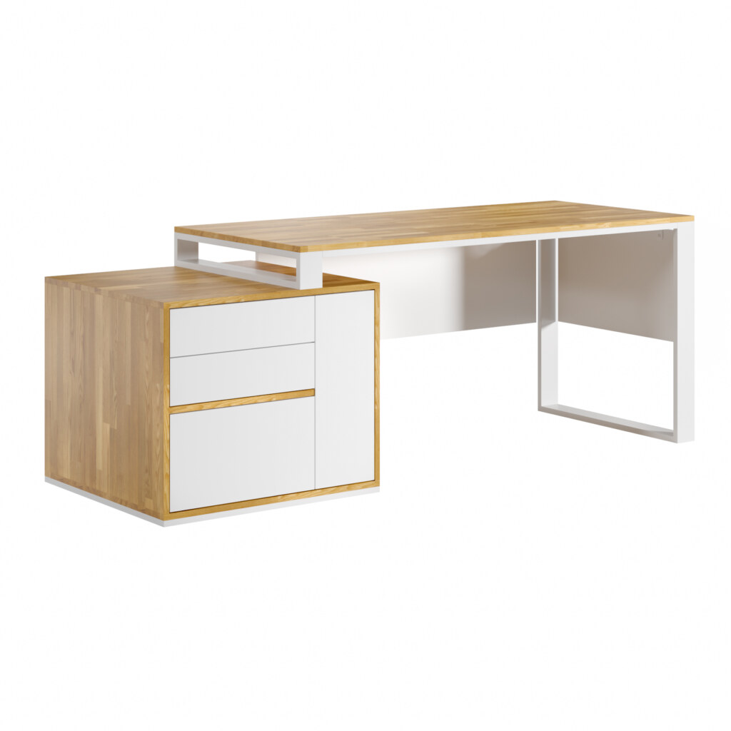 Białe biurko z drewnianym blatem loft industrialne premium