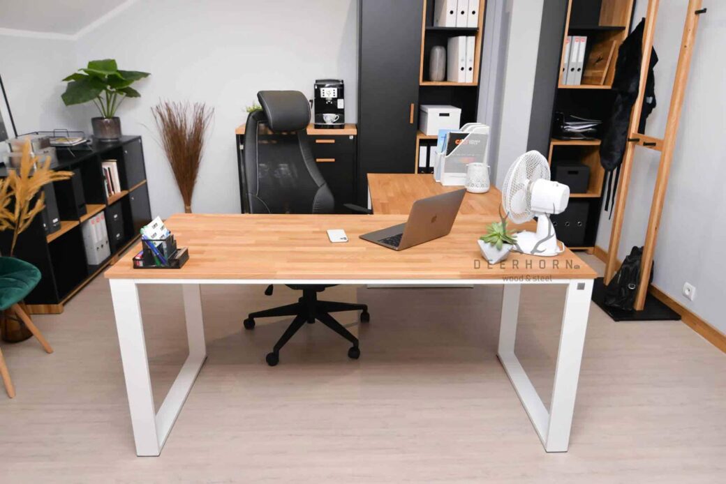Białe biurko narożne loft industrialne Deerhorn meble biuro
