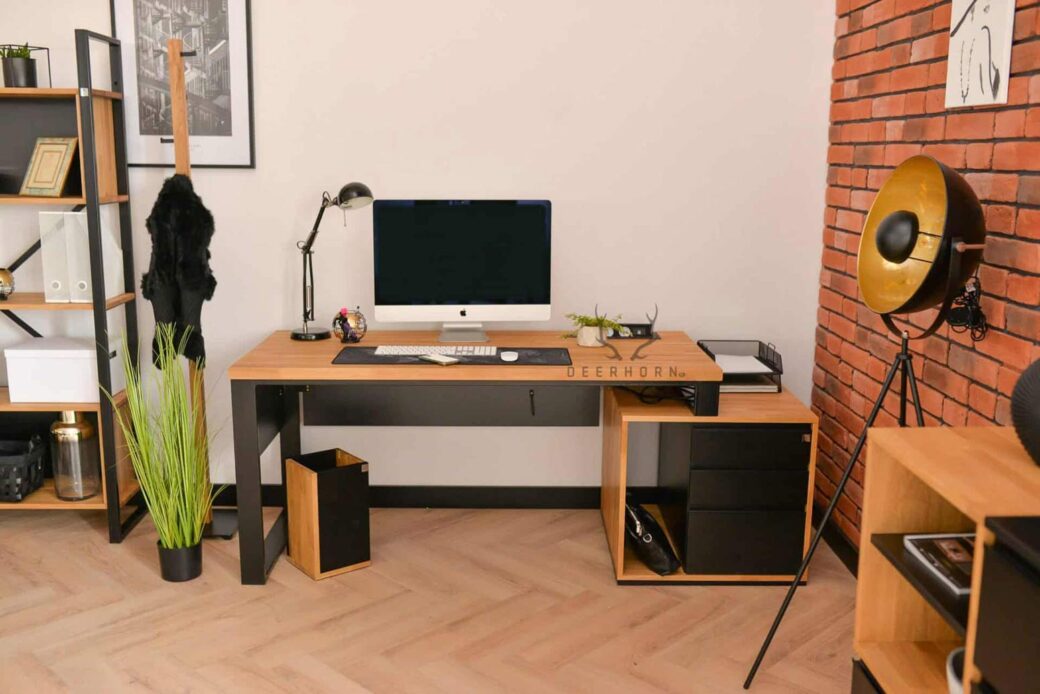 Biurko dębowe biurowe office z drewnianym blatem i szufladami