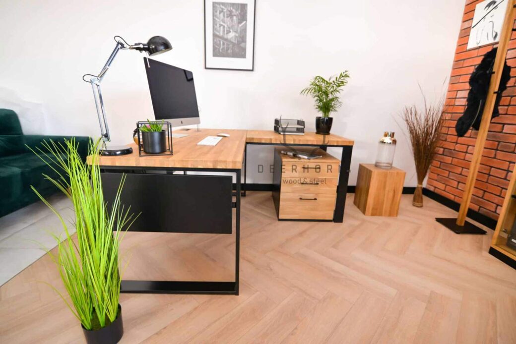 Biurko narożne loft industrialne do gabinetu biura Deerhorn