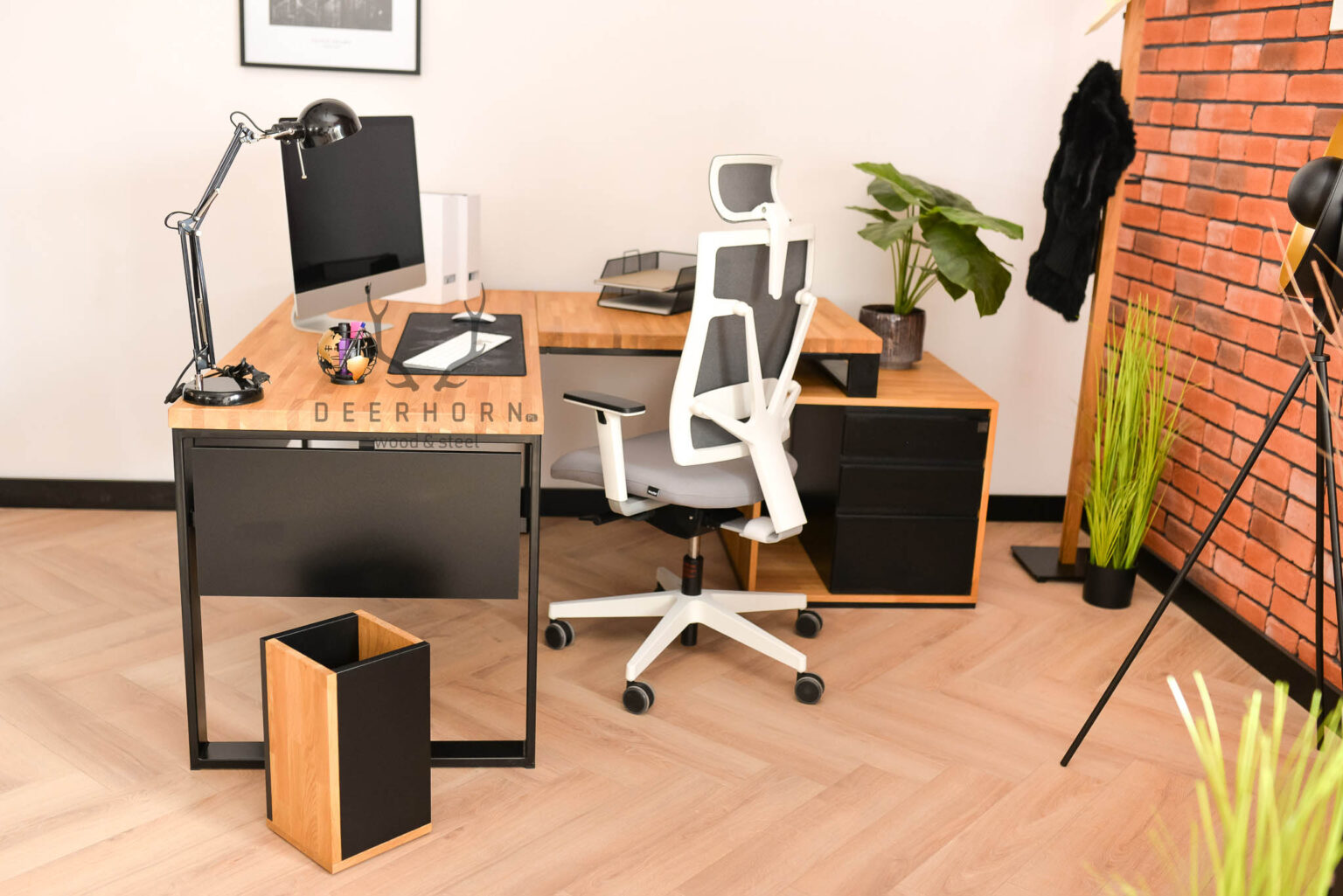 Biurko narożne loftowe loft office plus Deerhorn drewno