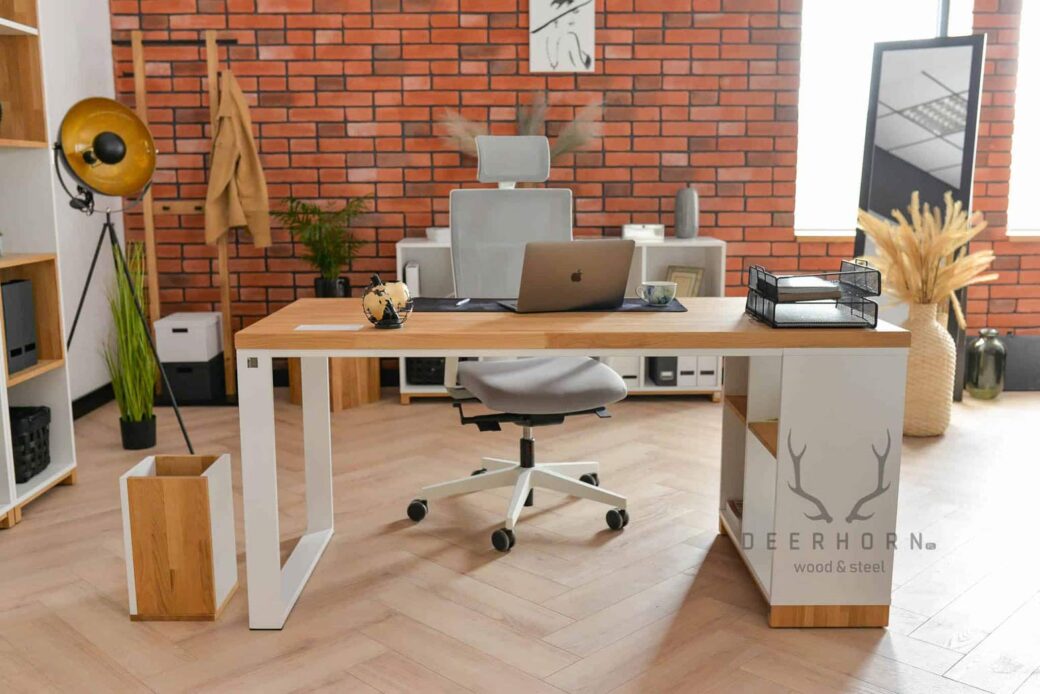 Białe biurko premium do kobiecego biura i gabinetu loft