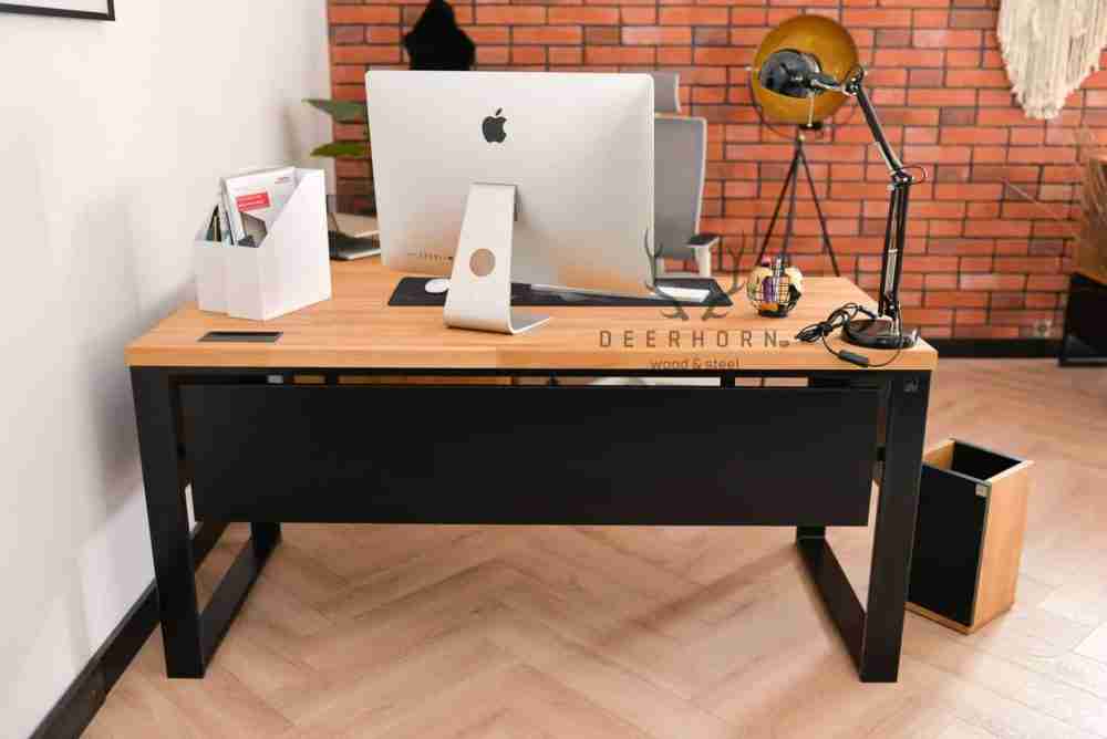 Biurko narożne z kontenerkiem i osłoną maskującą pod blatem Loft Office ...