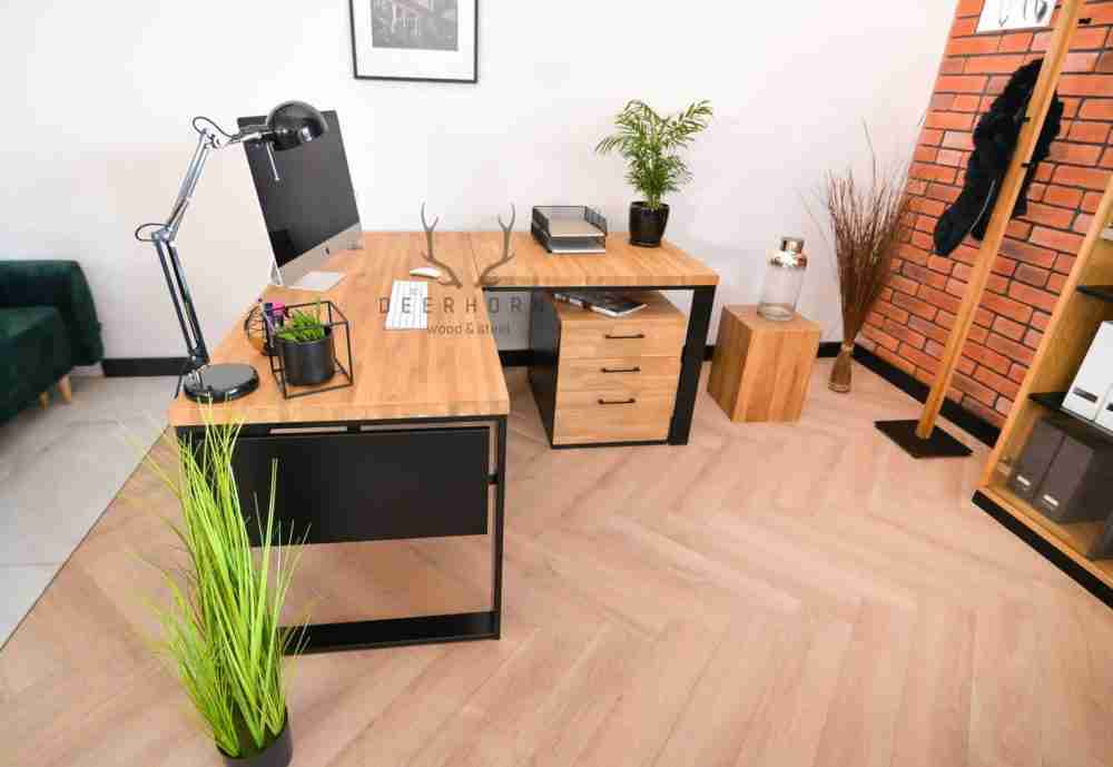 Biurko narożne loft industrialne do gabinetu biura Deerhorn