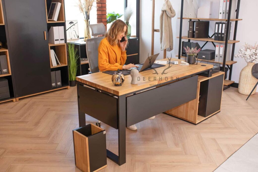 Biurko biurowe drewniane loft office plus od Deerhorn. Kosz premium gratis