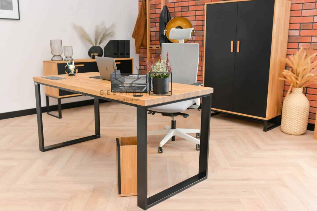 Biurko loft z drewnianym blatem 160x70 | Deerhorn meble