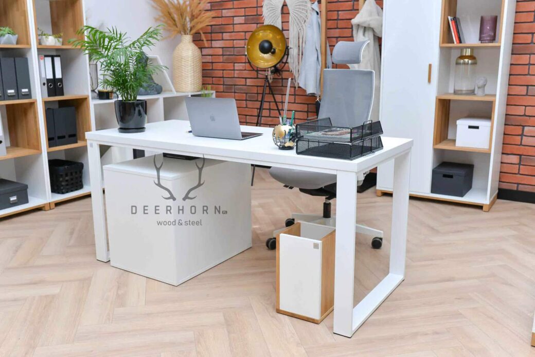 Białe biurko industrialne z szafką z szufladami loft office