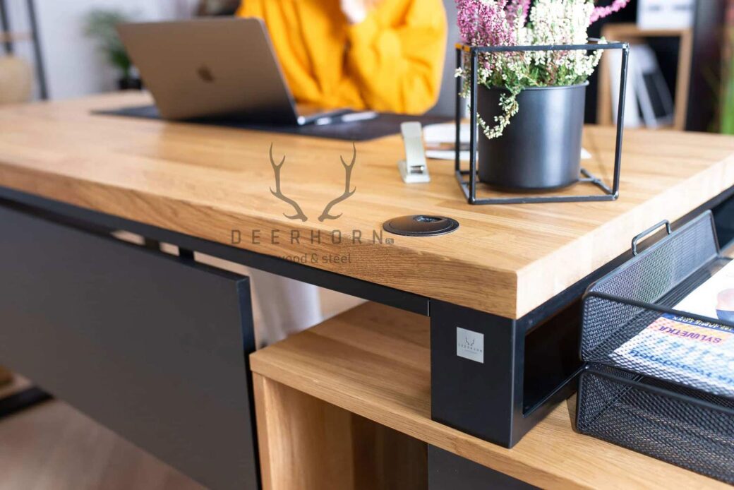Biurko biurowe drewniane loft office plus od Deerhorn. Kosz premium gratis