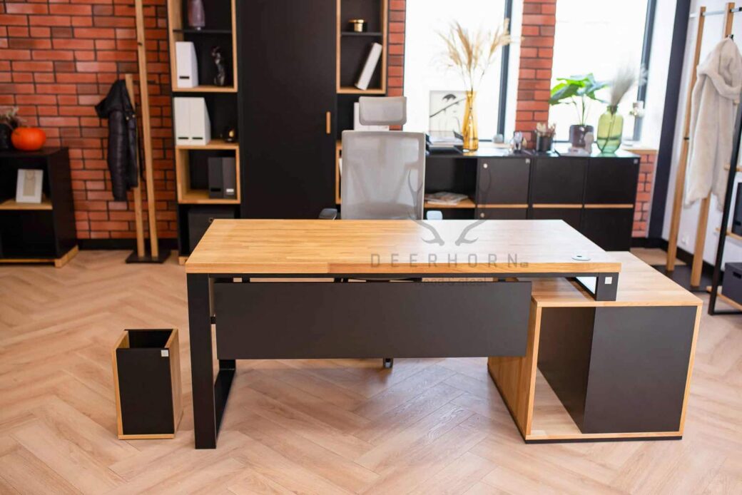 Biurko biurowe drewniane loft office plus od Deerhorn. Kosz premium gratis