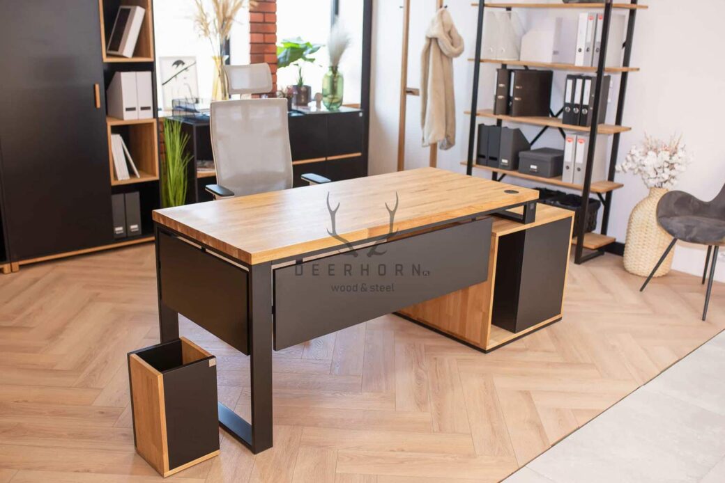 Biurko biurowe drewniane loft office plus od Deerhorn. Kosz premium gratis