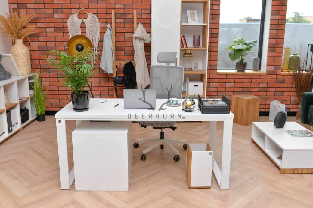 Białe biurko industrialne z szafką z szufladami loft office