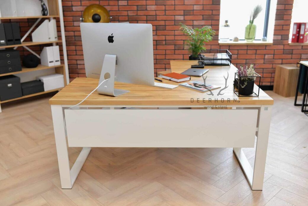 Białe biurko narożne loft office plus od Deerhorn meble