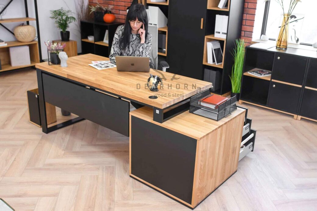 Biurko premium loft office slim z blendą maskującą Deerhorn