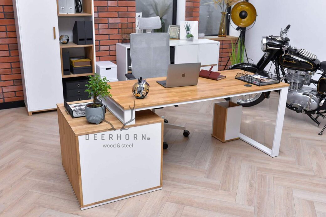 Białe biurko kobiece loft office slim z szufladami
