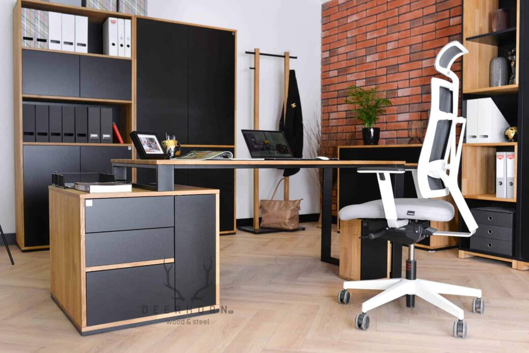 Biurko loft office slim z drewnianym blatem premium