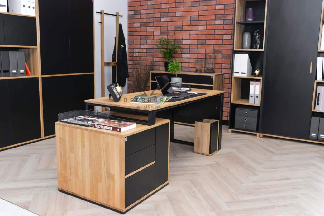 Biurko z drewnianym blatem loft office slim Deerhorn