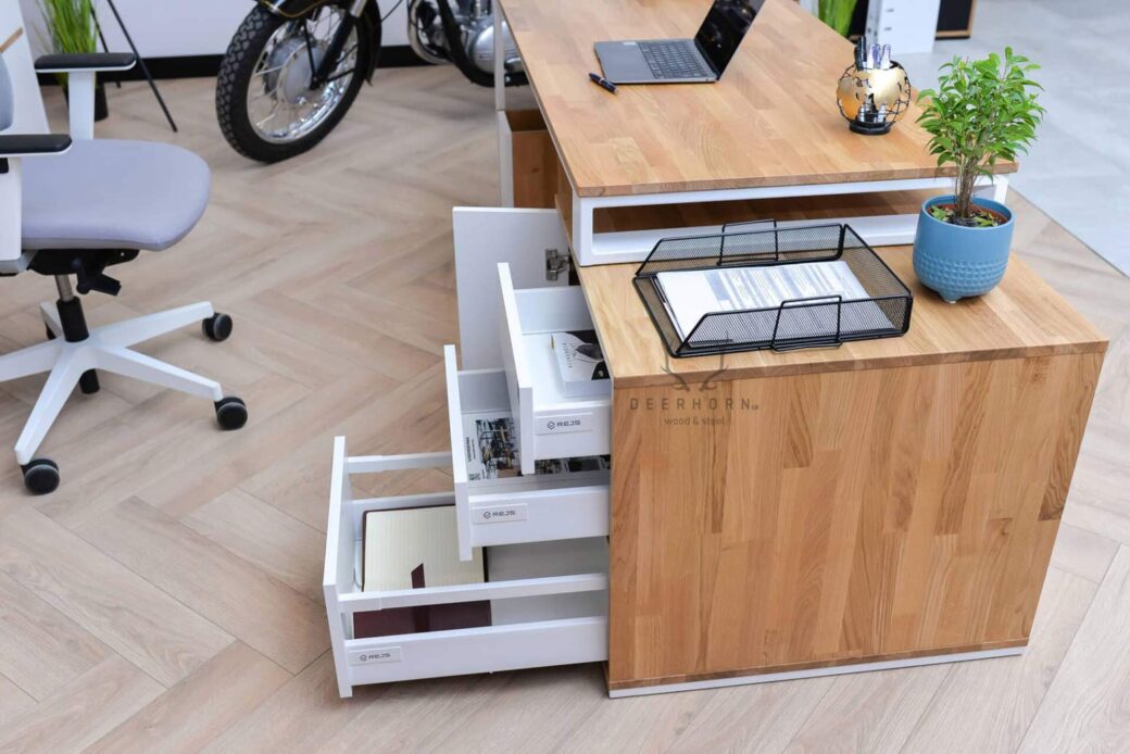 Białe biurko kobiece loft office slim z szufladami