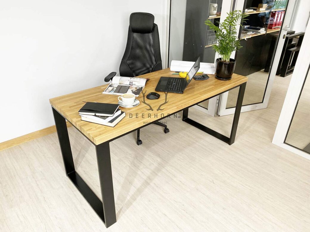 Biurko loft office premium Deerhorn z drewnianym blatem