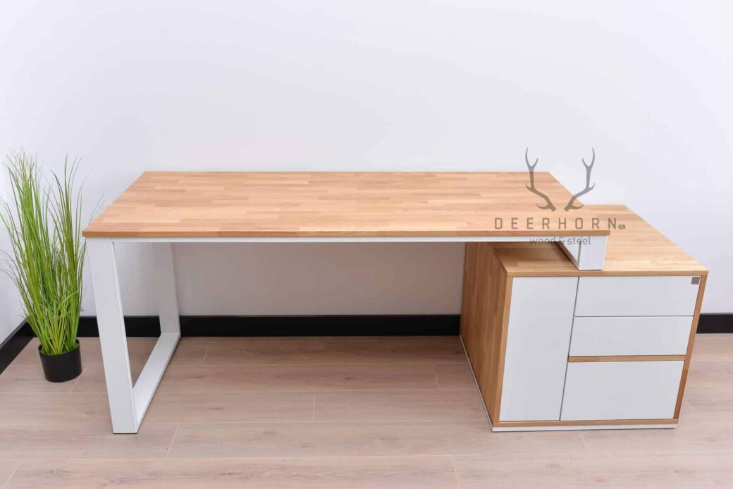 Białe biurko kobiece loft office slim z szufladami