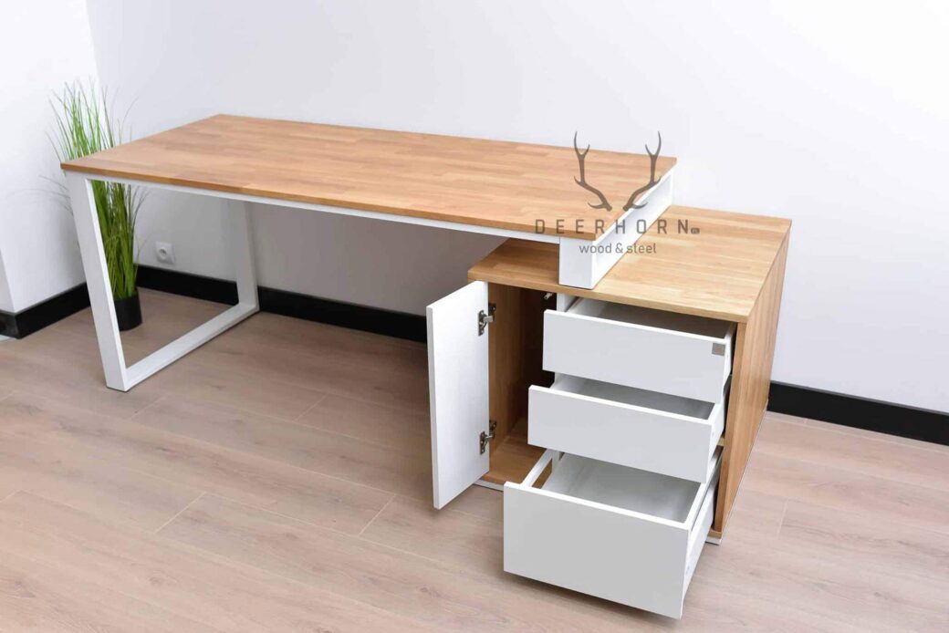 Białe biurko kobiece loft office slim z szufladami