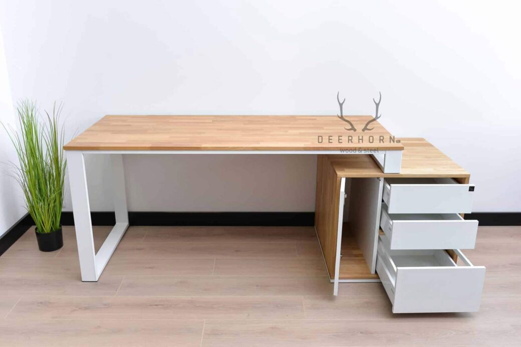 Białe biurko kobiece loft office slim z szufladami