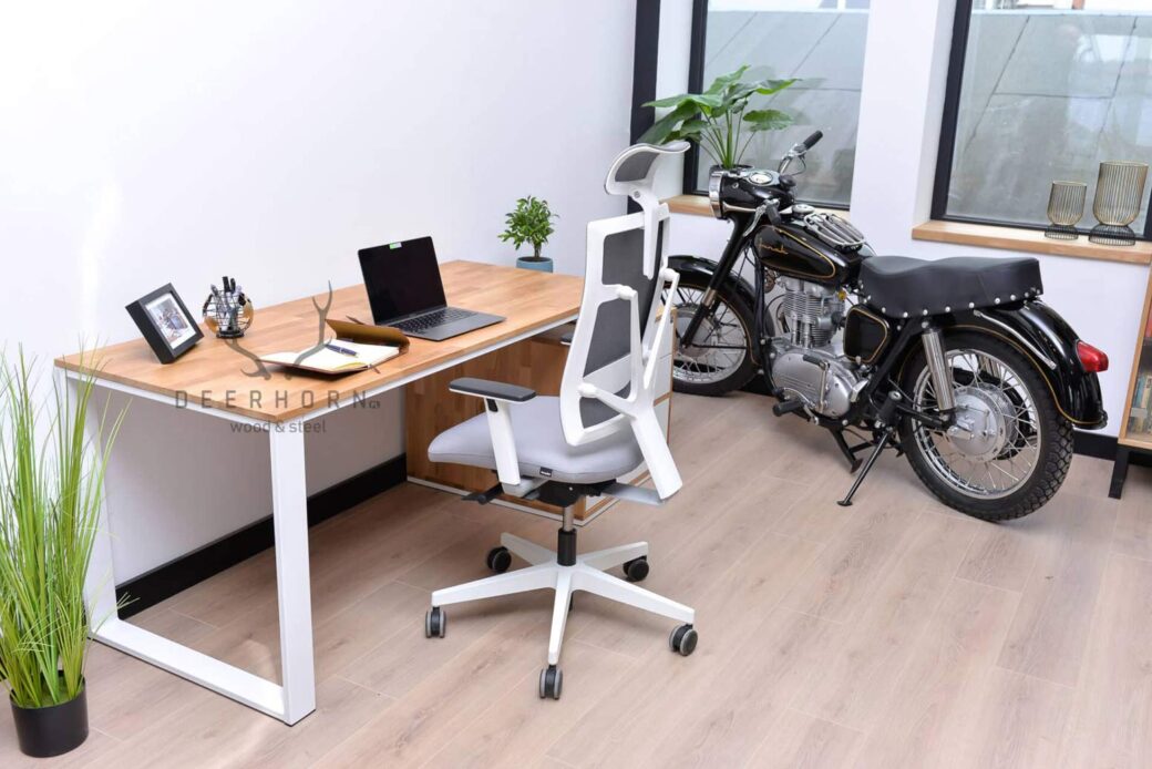 Białe biurko kobiece loft office slim z szufladami