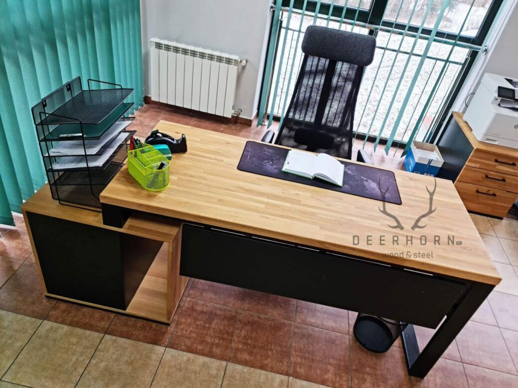 Biurko z drewnianym blatem loft office plus Deerhorn