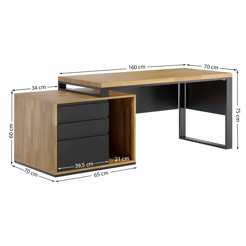 biurko z kontenerkiem 160 cm, lewe biurko z kontenerkiem 160 cm, lewe