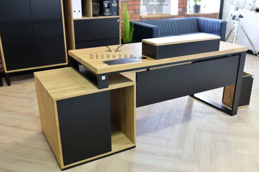 Biurko premium z drewnianym blatem | Deerhorn meble