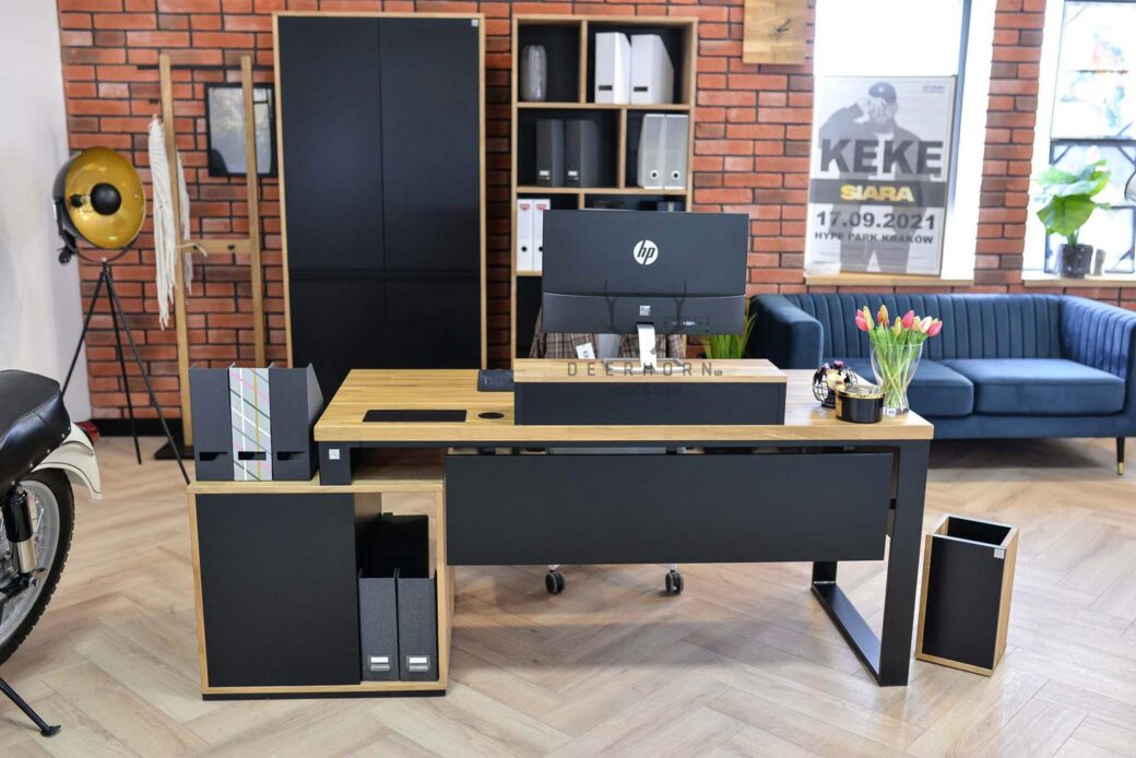 Biurko premium z drewnianym blatem | Deerhorn meble
