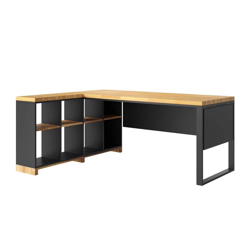 biurko narożne 180 cm czarne lewe z osłoną Modern Office
