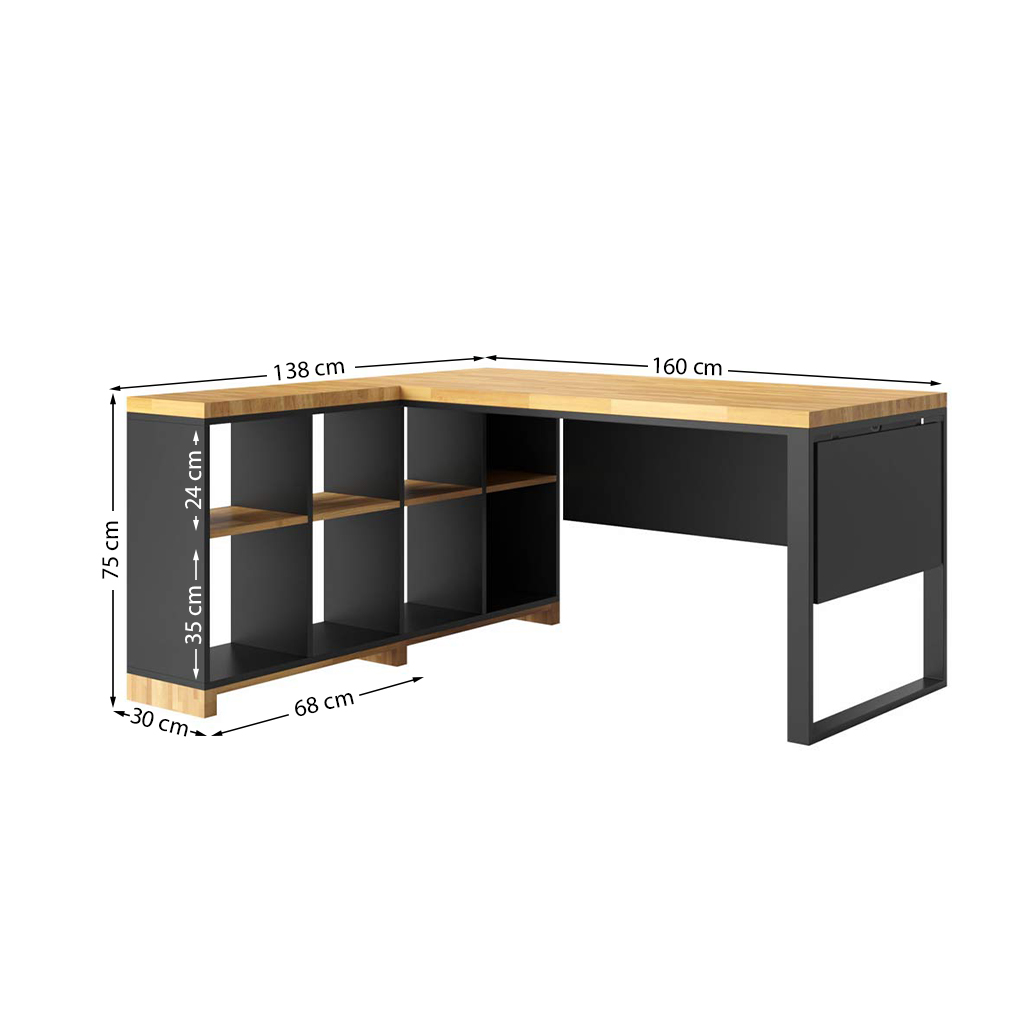 biurko rogowe z osłona, czarne biurko rogowe z osłoną, czarne